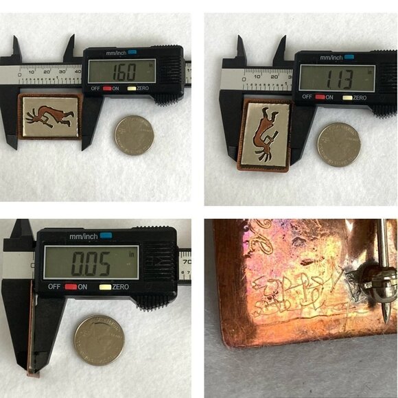 VTG Signed Sterling Silver 925 Copper 1.60" Southwest Overlay Kokopelli Brooch - Picture 10 of 16